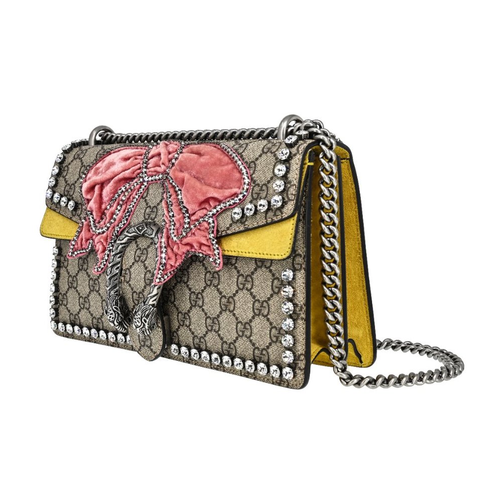 Gucci GG Supreme Monogram Crystal Bow Embroidered Small Dionysus Shoulder Bag - Picture 2 of 7